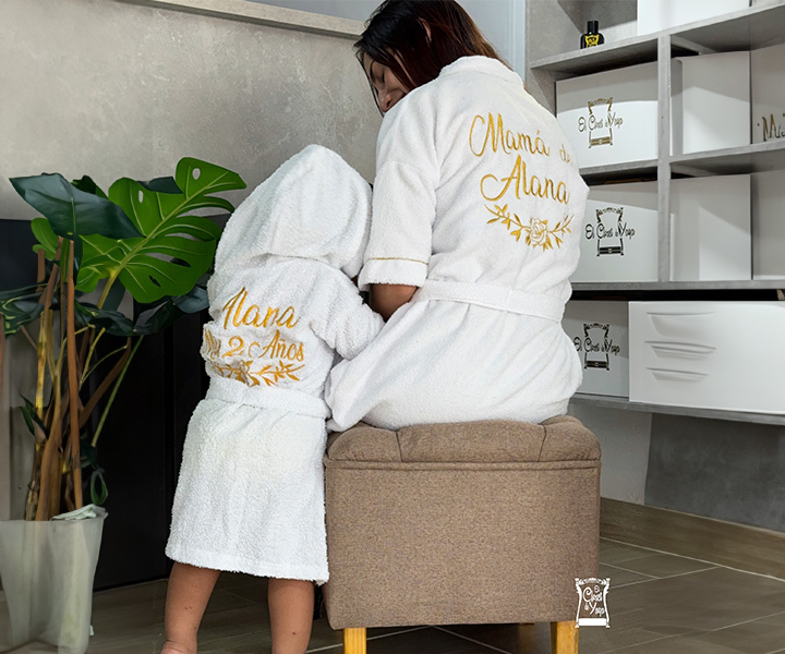 Salida de baño para mamá e hija personalizado color blanco - 213