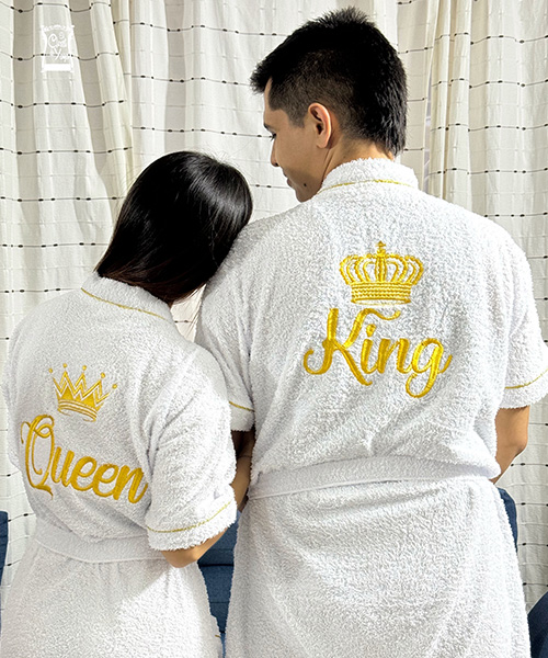 Salida de baño para pareja personalizado de corona rey y reina
